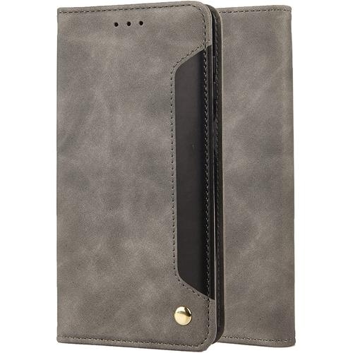 Beek Coque Pour Google Pixel 6a Etui Housse Cuir Portefeuille Pochette Flip Cover Protecteur Magnétique Soft Tpu Silicone Etui Google Pixel 6a Avec Fente Pour Carte, Gris Beek3001