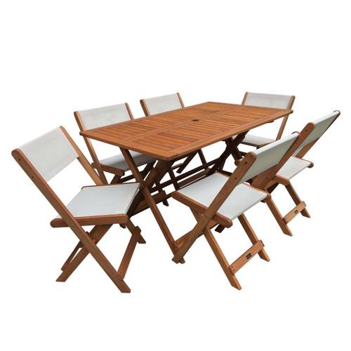 Salon De Jardin Repas "Séoul" - 1 Table + 6 Chaises - Maple - Beige