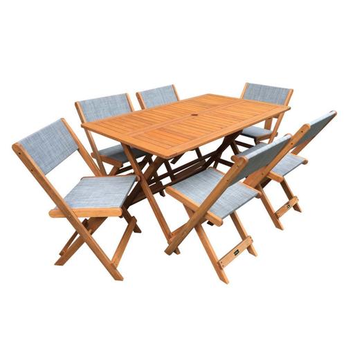 Salon De Jardin Repas "Séoul" - 1 Table + 6 Chaises - Maple - Gris