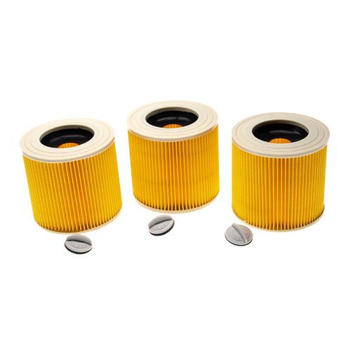 vhbw Lot de 3x filtres à cartouche compatible avec Kärcher WD 3.800 M Eco Logic, WD 3200 AF aspirateur à sec ou humide - Filtre plissé, jaune