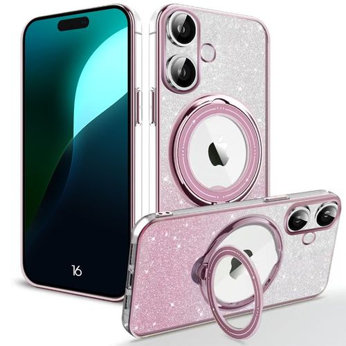 Coque Pour Iphone 16, Protection Silicone Antichoc Avec Support Magnétique Rotatif - Rose - E.F.Connection