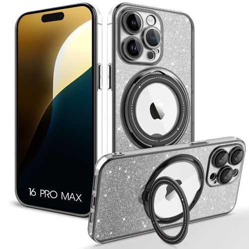 Coque Pour Iphone 16 Pro Max, Protection Silicone Antichoc Avec Support Magnétique Paillette Noir - E.F.Connection