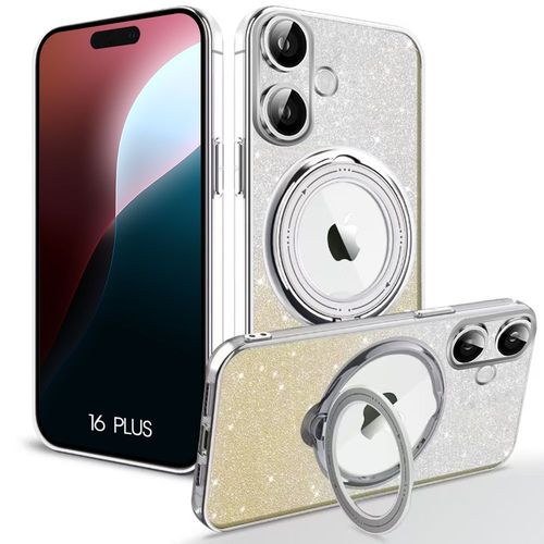 Coque Pour Iphone 16 Plus, Protection Silicone Avec Support Magnétique Rotatif Argenté Scintillant - E.F.Connection