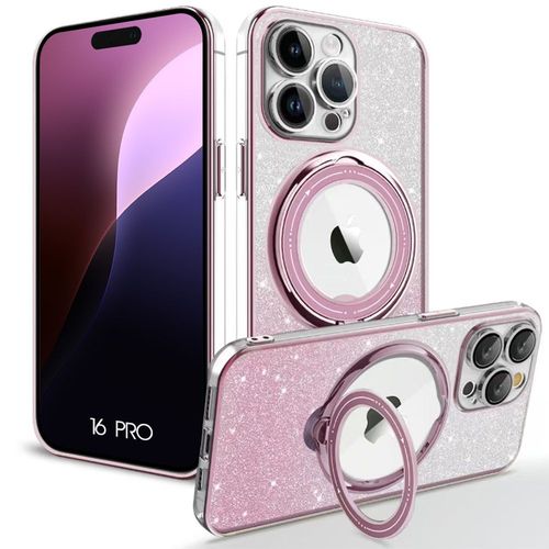 Coque Pour Iphone 16 Pro - Protection Scintillante Avec Anneau Magnétique Rotatif - Rose - E.F.Connection