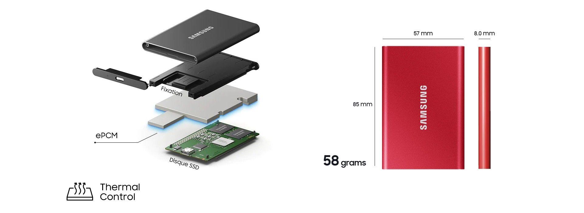 DISQUE DUR EXTERNE SAMSUNG MU-PC500R/WW PORTABLE SSD T7 500 GO ROUGE