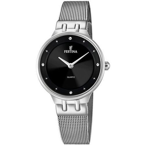 Montre Femme Festina Cadran Noir Acier Milanais