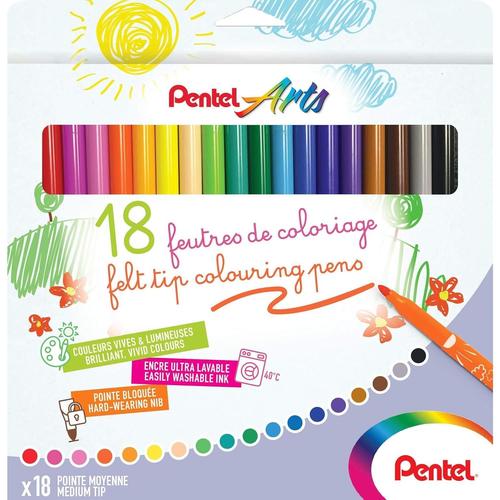 Pentel Boite De 18 Feutres Pentel Arts, Pointe Moyenne