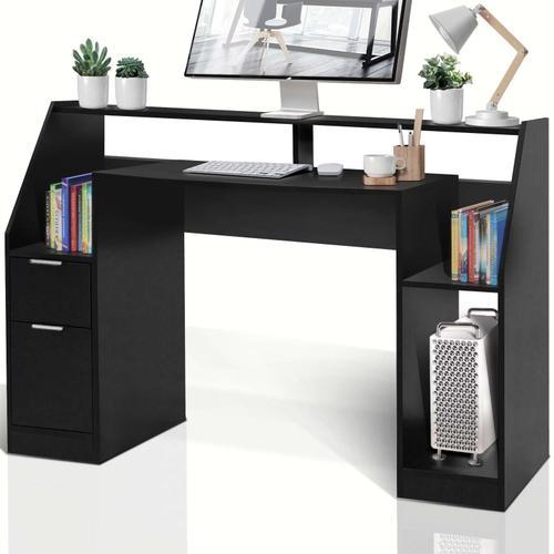 Miadomodo® Bureau D'ordinateur - Multi-Rangements, 123x55x90 Cm, Mdf, Design Moderne, Noir - Bureau Informatique, Pc, Table D'étude