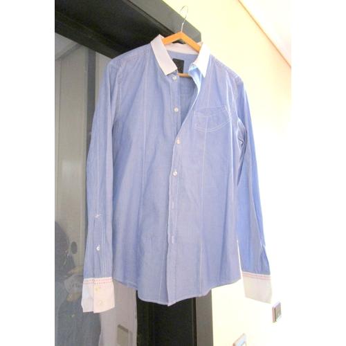 Chemise Homme Blanche Et Bleu À Rayures Bershka T. M