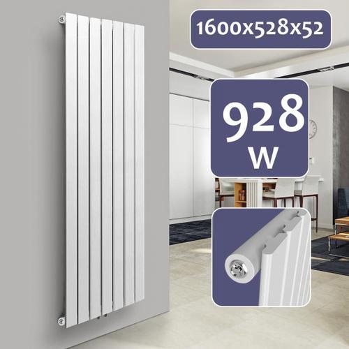 Aquamarin® Radiateur Vertical - à Panneau Plat Simple, 1600 x 528 x 52 mm, Acier, Blanc - Chauffage Centrale pour Salle de Bain