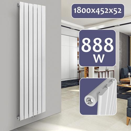 Aquamarin® Radiateur Vertical - à Panneau Plat Simple, 1800 x 452 x 52 mm, Acier, Blanc - Chauffage Centrale pour Salle de Bain