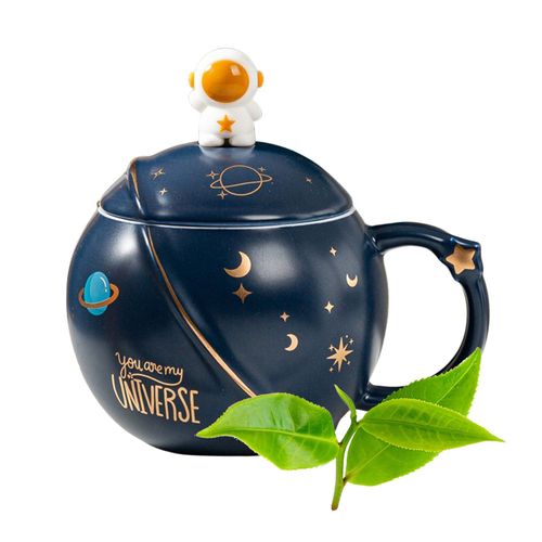 Tasse Planète En Céramique, Gobelet Spatial À Prise Confortable Avec Couvercle, Tasse D'astronaute Créative En Forme De Planète