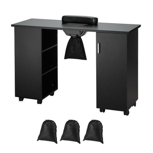 Table De Manucure - Vevor - 1200 X 450 X 805 Mm,8 Roues (4 Verrouillables) 3 Sacs À Poussière Repose-Poignet,Noire