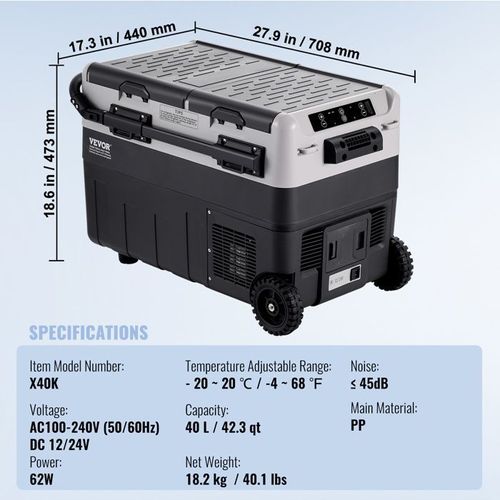 Réfrigérateur Portable à Compression 40 L-VEVOR-Congélateur Portable avec Roues pour Camion Bateau Camping
