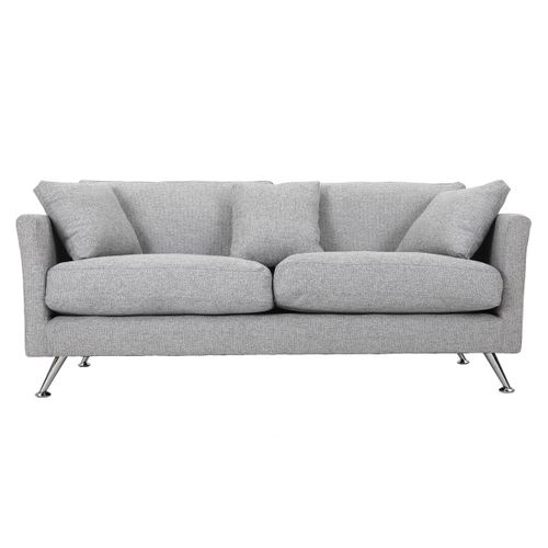 Canapé Design 3 Places En Tissu Gris Clair Et Acier Chromé Volupt