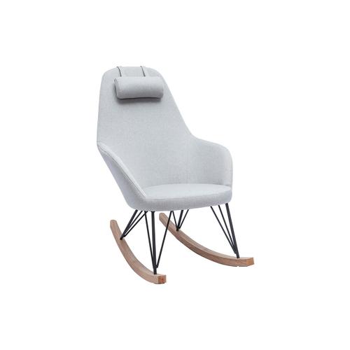 Rocking Chair Scandinave En Tissu Gris Avec Pieds Métal Et Frêne Jhene