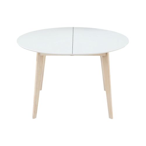 Table À Manger Scandinave Ronde Extensible Blanc Et Bois L120-150 Cm Leena
