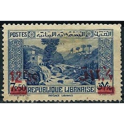 Grand Liban Sous Adm. Francaise 1938 / 1942, Beau Timbre Yvert 162, Paysage Libanais 7.50pi. Bleu Avec Surcharge Bilingue - Nouvelle Valeur, Neuf* - Sans Gomme.