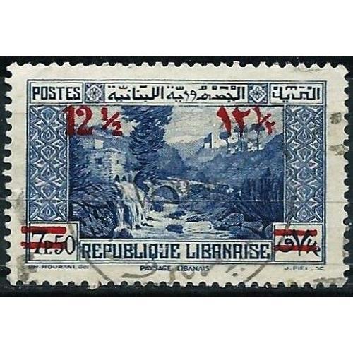 Grand Liban Sous Adm. Francaise 1938 / 1942, Beau Timbre Yvert 163, Paysage Libanais 7.50pi. Bleu Avec Surcharge Bilingue - Nouvelle Valeur, Neuf* - Sans Gomme.