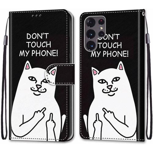 Beek Cuir Pu Folio Etui Coque En Pu 360 Protection Full Cuir Pochette Flip Housse A Rabat Protection Résistant Aux Chocs Couverture Chat Blanc Motif Tpu Back Cover Pour Samsung Galaxy S22 Ultra Wk-991