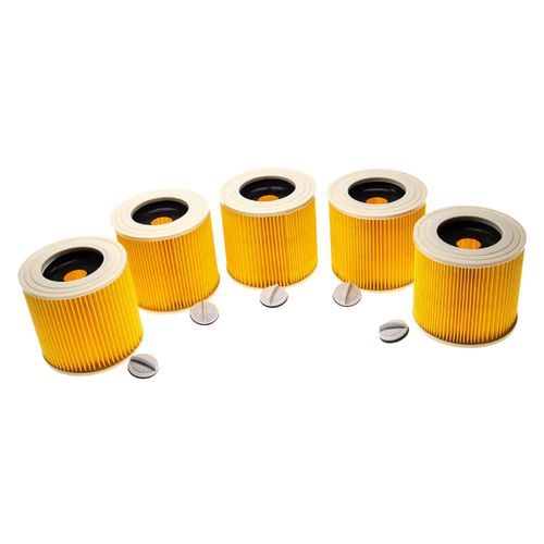 vhbw Lot de 5x filtres à cartouche compatible avec Kärcher SE 4001 Injecteur Extracteur, SE 4001 aspirateur à sec ou humide - Filtre plissé, jaune