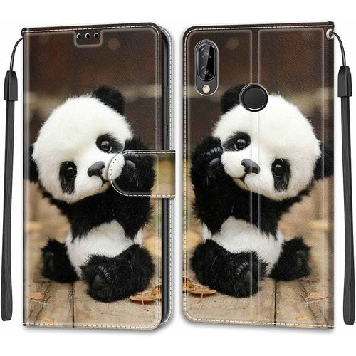 Beek Cuir Pu Folio Etui Huawei P20 Lite Coque Pochette Flip Housse Etui A Rabat Protection Résistant Aux Chocs Couverture Motif Petit Panda Avec Porte Carte Cover Huawei P20 Lite Wk-2284