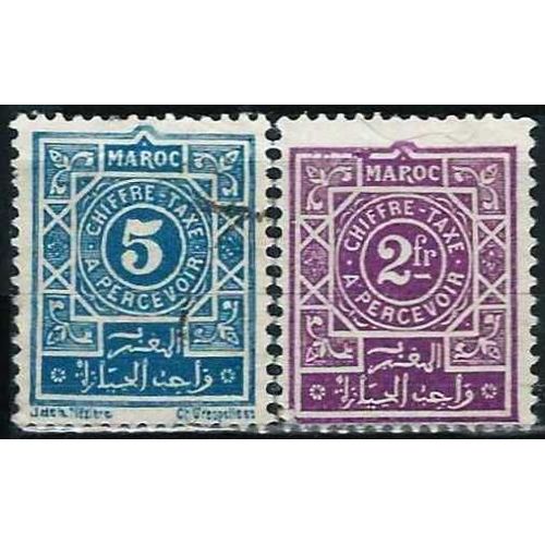 Maroc, Protectorat Français 1917 / 26, Beaux Timbres Taxe Yvert 28 Et 34, Obliteres, Tbe -