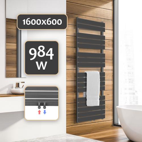 Aquamarin® Sèche-Serviette pour Salle de Bain - Montage au Mur, en Acier, Format Vertical, 1600x600 mm, en Anthracite - Radiateur