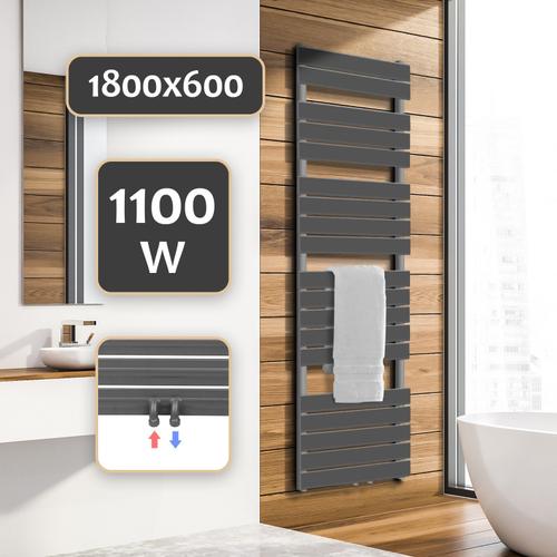 Aquamarin® Sèche-Serviette pour Salle de Bain - Montage au Mur, en Acier, Format Vertical, 1800x600 mm, en Anthracite - Radiateur