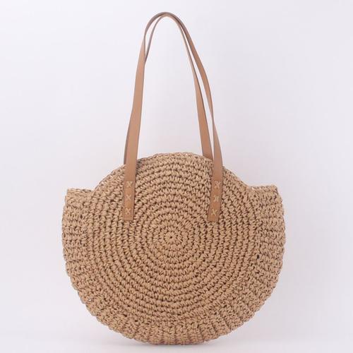 Sac Bandoulière en Paille, Sac à Main Rond en Paille de Plage D'été Tissé à la Main,Sac à Main Décontracté pour Les Voyages et Les Vacances