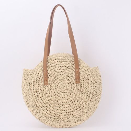 Sac De Paille Rond Sac de Plage d'été en Rotin Bandoulière à Porter à l'épaule Avec Style Boho Fait Main Pour le Voyage,Les Vacances
