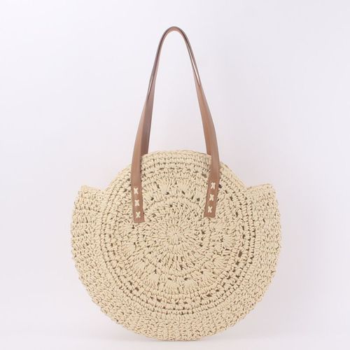 Sac De Paille Rond Sac de Plage d'été Pour Femme en Crochet Bandoulière Avec Style Boho Woven Sac À Main pour Vacances