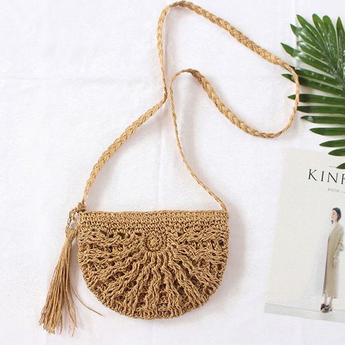 Sac tissé en paille une épaule messenger sac pour femme sac de plage sac tissé gland décontracté rétro voyage petit sac