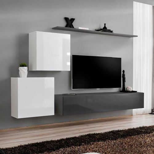 Meuble Tv Mural Design "Switch V" 250cm Blanc & Gris