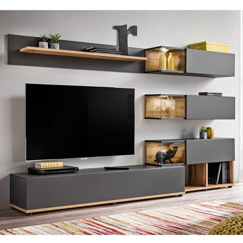 Meuble Tv Design "Silk" 240cm Gris & Naturel