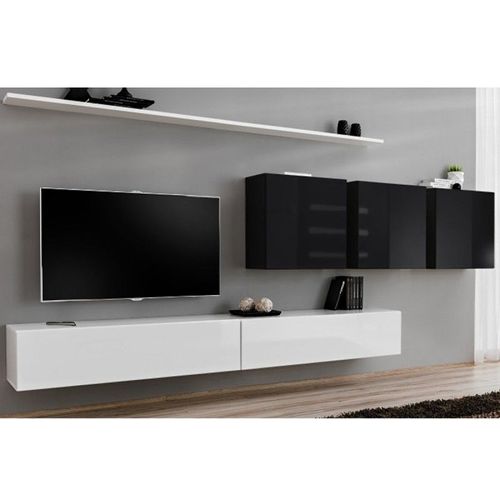 Meuble Tv Mural Design "Switch Vii" 340cm Blanc & Noir