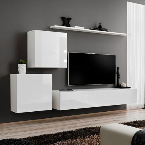 Meuble Tv Mural Design "Switch V" 250cm Blanc
