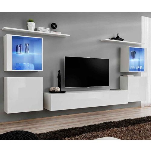 Meuble Tv Mural Design "Switch Xiv" 320cm Blanc