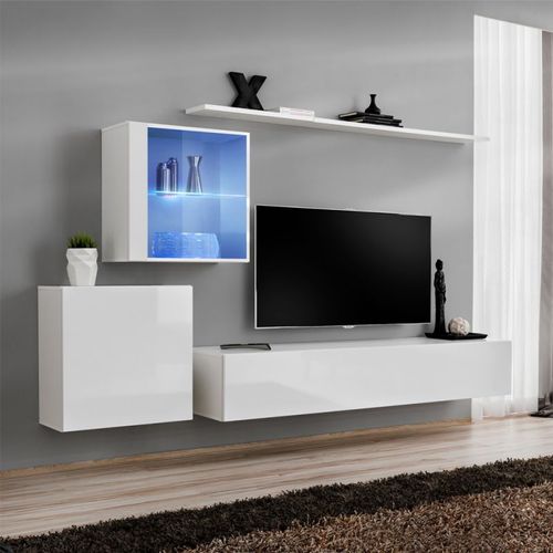 Meuble Tv Mural Design "Switch Xv" 260cm Blanc