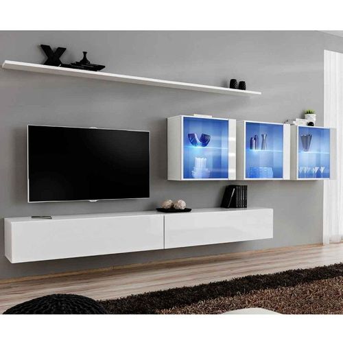 Meuble Tv Mural Design "Switch Xvii" 340cm Blanc