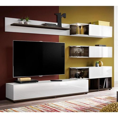 Paris Prix - Meuble Tv Design "Silk" 240cm Blanc & Naturel