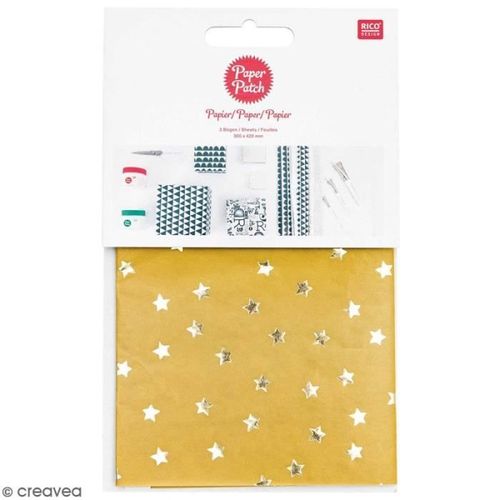 Paper Patch Nostalgic Christmas - Etoiles Jaune Moutarde - 30 X 42 Cm - 3 Pcs