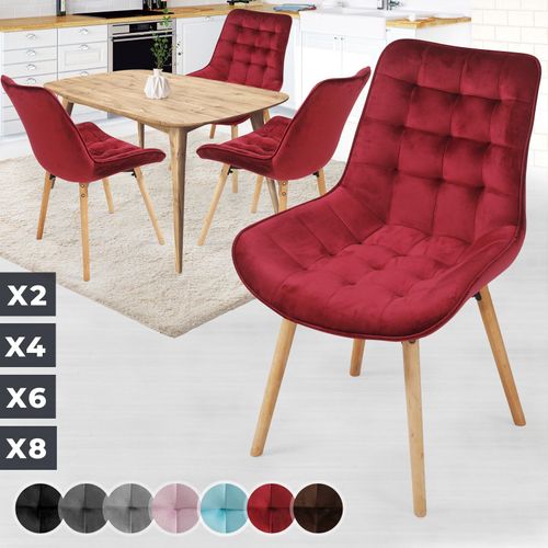 Miadomodo® Chaise De Salle À Manger En Velours - Lot De 4, Pieds En Bois Hêtre, Style Rétro, Rouge Foncé - Chaise Scandinave Pour Salon, Chambre, Cuisine, Bureau