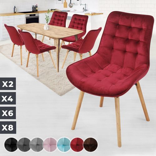 Miadomodo® Chaise De Salle À Manger En Velours - Lot De 6, Pieds En Bois Hêtre, Style Rétro, Rouge Foncé - Chaise Scandinave Pour Salon, Chambre, Cuisine, Bureau
