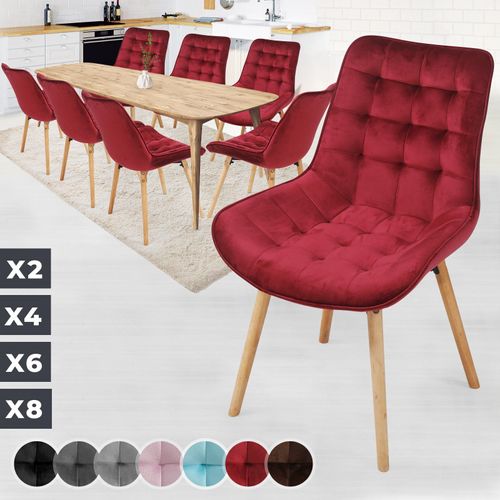 Miadomodo® Chaise De Salle À Manger En Velours - Lot De 8, Pieds En Bois Hêtre, Style Rétro, Rouge Foncé - Chaise Scandinave Pour Salon, Chambre, Cuisine, Bureau