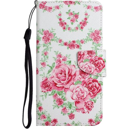 Beek Etui De Téléphone À Rabat En Cuir Synthétique Pour Samsung Galaxy S22 Ultra 5g,Pochette Housse Protection Portemonnaie Étanche Poussière,Coque Avec Peint Motif Fleurs Rose Mk34910