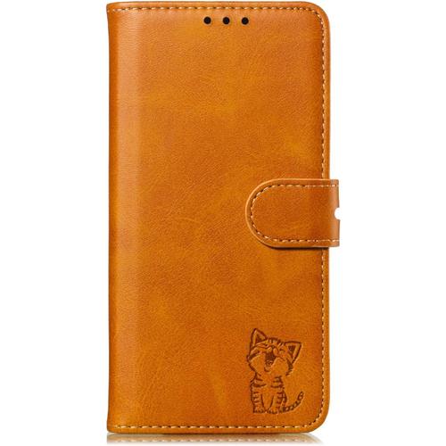 Beek Étui Pour Téléphone Portable Samsung Galaxy S22 Plus,Chat Heureux,Coque Protecteur De Porte-Monnaie En Cuir Synthétique Thermoplastique Polyuréthane,Jaune Mk35043