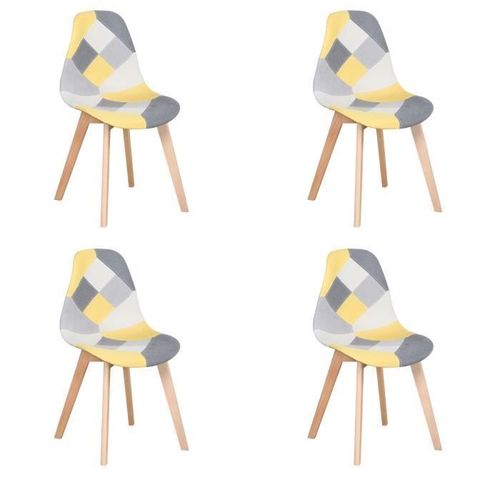Lot De 4 Chaises Patchwork- Jaune - Pieds En Hêtre