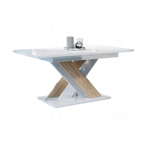 Table A Manger Extensible Bruce - Bois Chene Et Blanc Laque 140-180