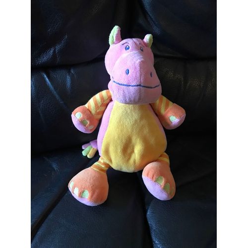 Doudou Peluche Hippopotame Rose Jaune Orange Nicotoy 26cm